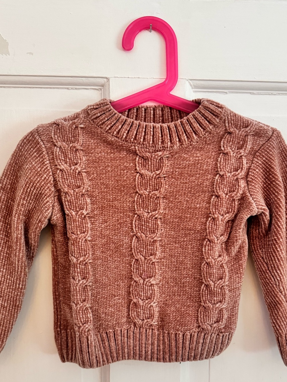 DKNY Toddler Girls Chenille Cable Knit Sweater Pink Size 2T Cozy Pullover
